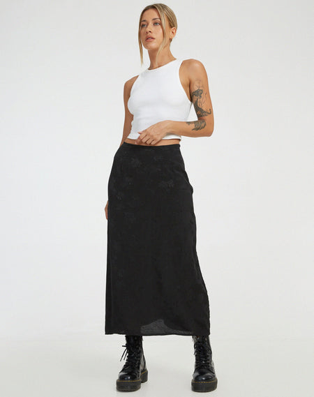 Magata Midi Skirt in Jersey Plise Black