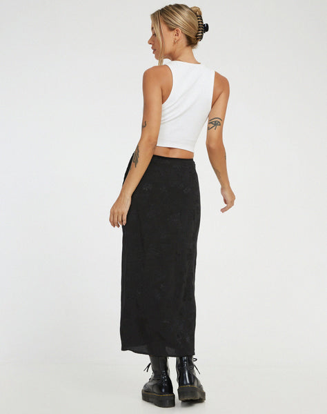 image of Rindu Midi Skirt in Satin Rose Black