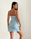 Image of Riniko Mini Dress in Powder Blue XO Heart Print with White Binding