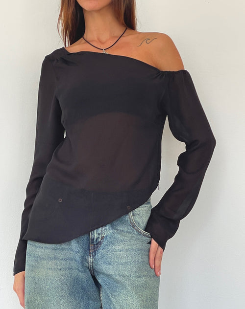 Image of Riot Asymmetric Longline Top in Black Chiffon