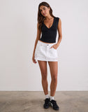 Image of Ripped Raw Hem Denim Mini Skirt in True White