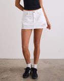 Image of Ripped Raw Hem Denim Mini Skirt in True White