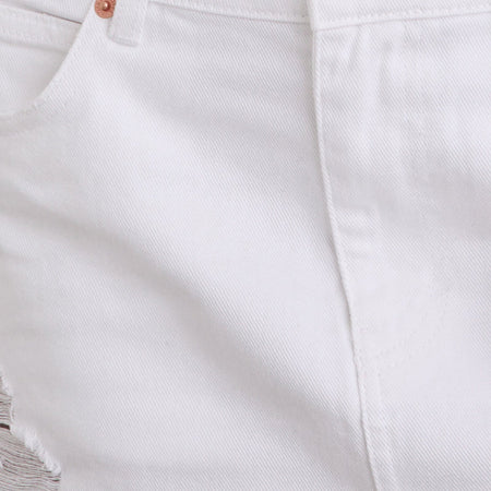Ripped Raw Hem Denim Mini Skirt in True White