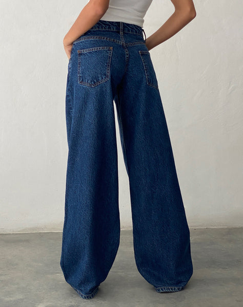 image of Ripped Roomy Extra Wide Low Rise Jean in Mid Blue Used