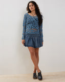 Image of Ripu Floral Crochet Long Sleeve Top in Midnight Blue