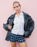 Image of Ritala Shirred Shorts in Tartan Dark Blue