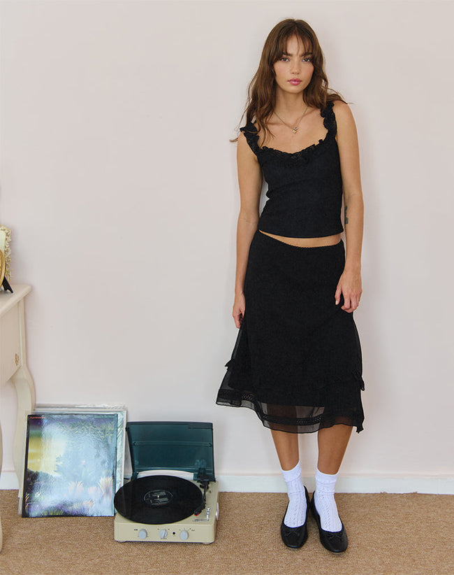 Image of Lenuta Chiffon Midi Skirt in Black