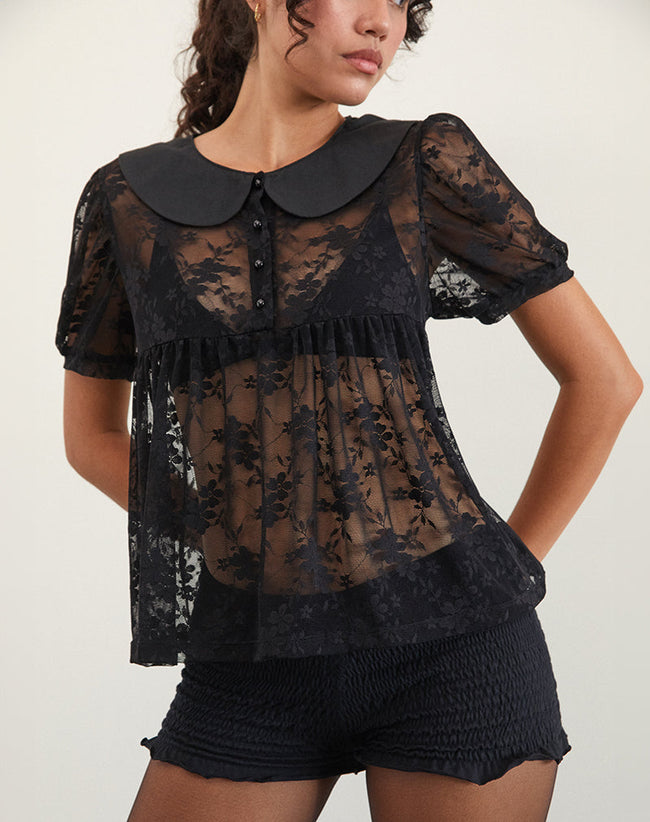 Image of Rochea Blouse in Unlined Lace Black