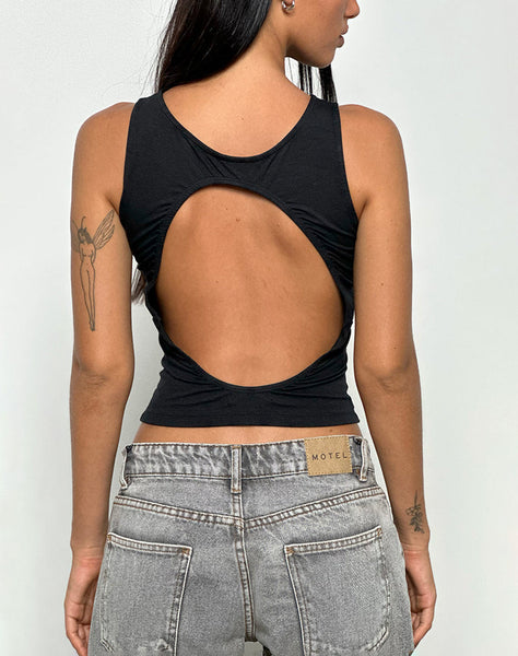 Image of Rocio High Neck Backless Tank Top in Black