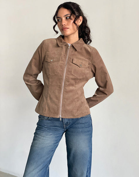 Image of Rohana Fitted Jacket in Baby Cord Walnut Brown