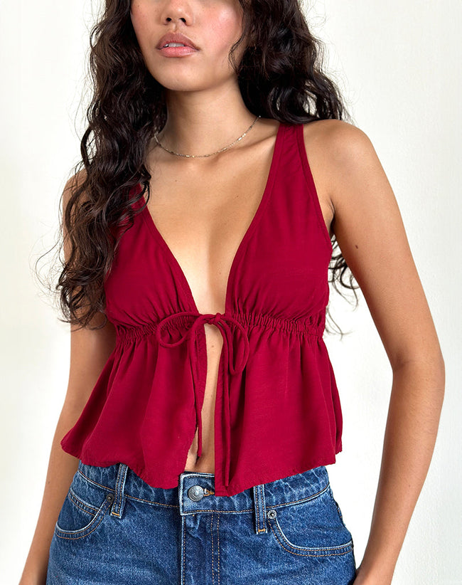 Image of Rolia Tie Front Top in Adrenaline Red