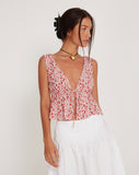 Image of Rolia Tie Front Top in Ditsy Floral Blush Red