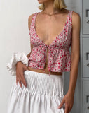 Image of Rolia Tie Front Top in Ditsy Floral Blush Red