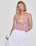 Image of Rolia Tie Front Top in Ditsy Floral Blush Red