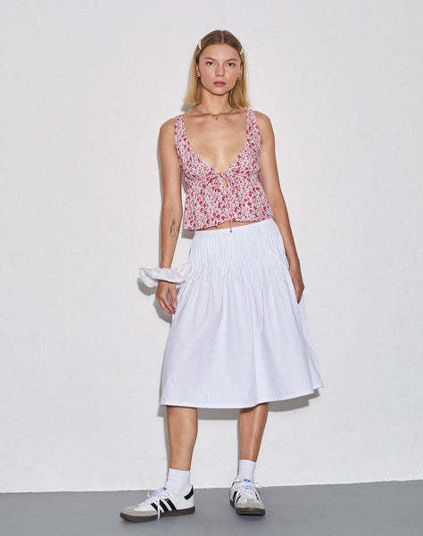 Image of Asada Pleated Waist Midi Skirt in Poplin White