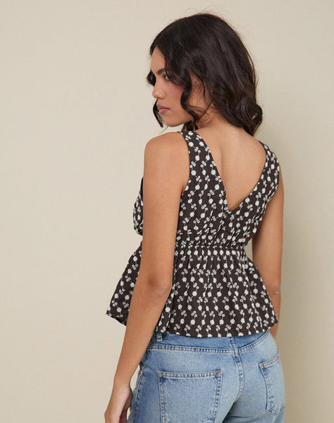 Image of Rolia Tie Front Top in Floral Broderie Brown