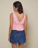 Image of Rolia Tie Front Top in Tile Flower Pink