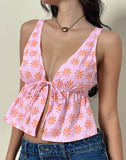 Image of Rolia Tie Front Top in Tile Flower Pink