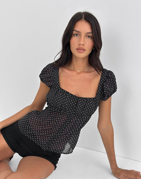 Image of Rolina Blouse in Chiffon Mini Polka Black
