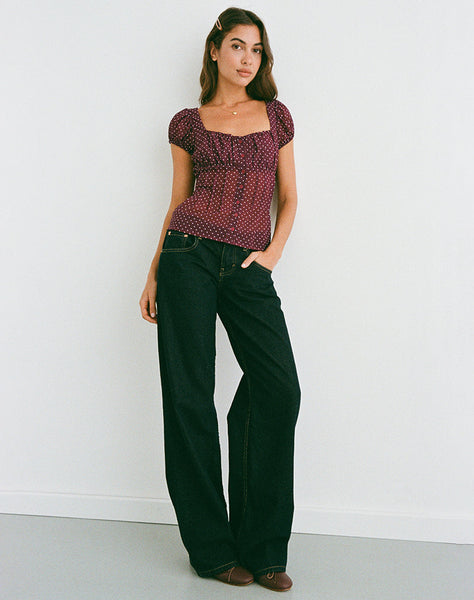 Image of Rolina Blouse in Chiffon Mini Polka Burgundy