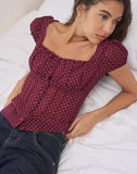 Image of Rolina Blouse in Chiffon Mini Polka Burgundy