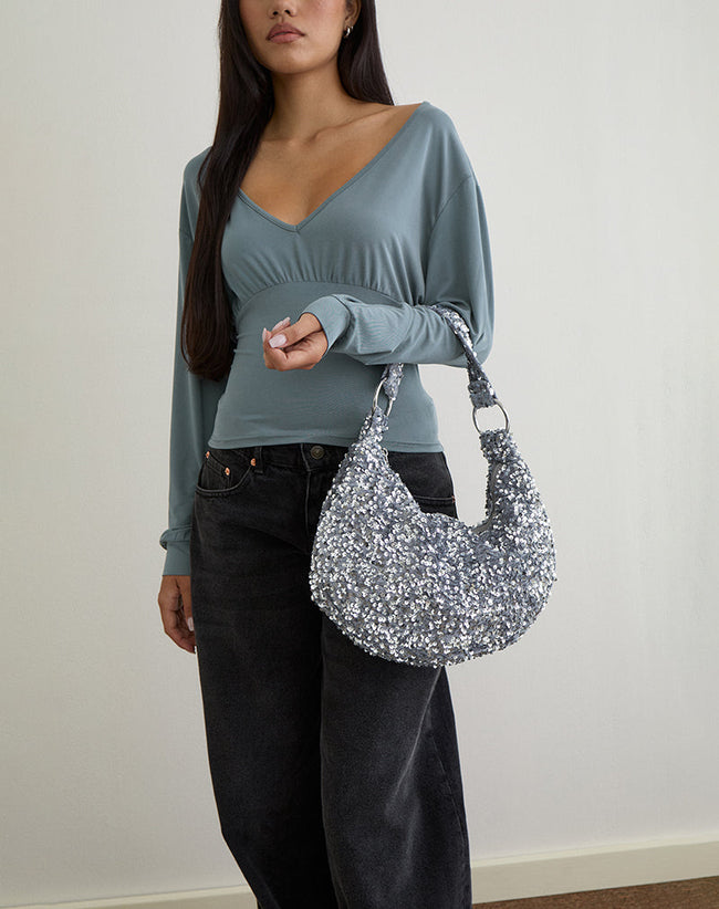 Image of Sequin Hobo Bag in Silver