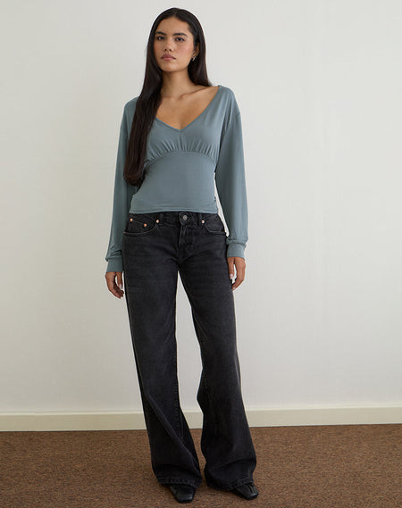 Lakya Long Sleeve Top in Diagonal Stripe Flocked Brown and Cream
