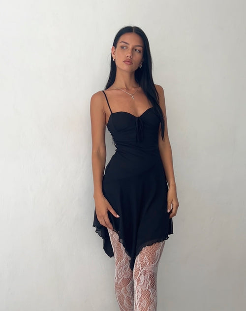 Image of Romily Tie Front Mini Dress in Black Mesh