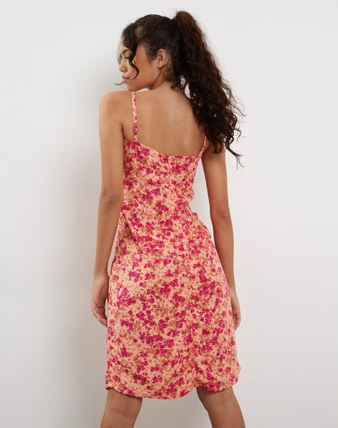 Image of Ronsha Midi Dress in Dark Wild Flower Cantaloupe