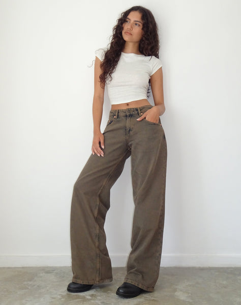 Image of Roomy Extra Wide Low Rise Jeans in Dark Sand