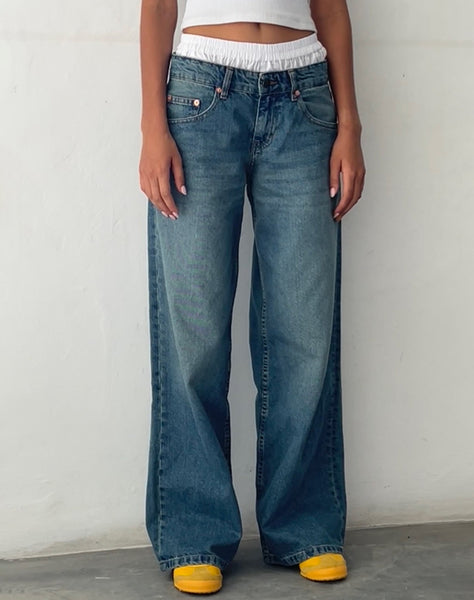 image of Roomy Extra Wide Low Rise Jeans in Vintage Blue Green