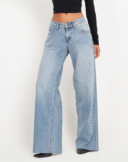 Ripped Roomy Extra Wide Low Rise Jean in Vintage Blue Wash