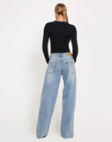 Image of Roomy Extra Wide Raw Hem Jeans in Vintage Blue Wash