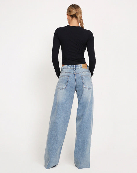 Image of Roomy Extra Wide Raw Hem Jeans in Vintage Blue Wash