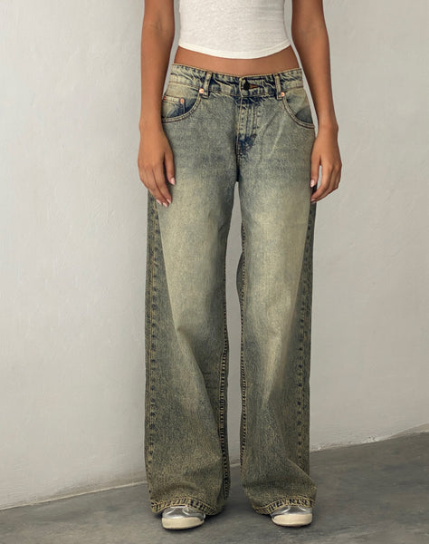 Image of Roomy Extra Wide Low Rise Jeans in Sand Wash Blue