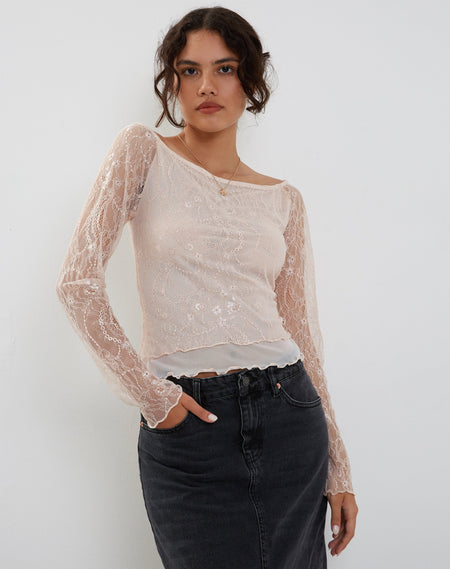 Lainey Long Sleeve Lace Top in Blush