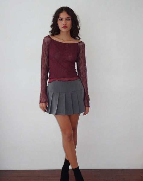 Image of Rory Long Sleeve Top in Lace Burgundy