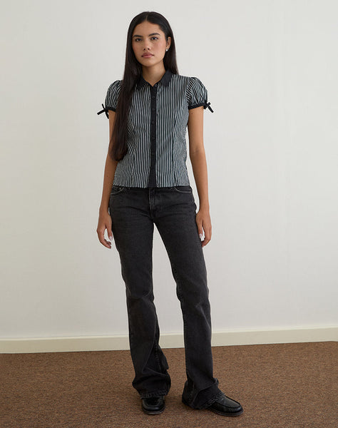 Image of Rosabe Blouse in Black and Grey Monostripe
