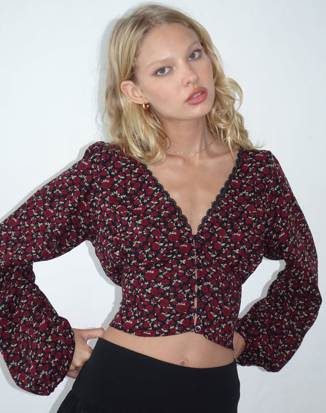 Image of Rosani Long Sleeve Top in Dark Rhoslyn Ditsy Print