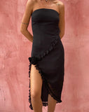 Image of Rosaya Ruffle Rosette Bandeau Midi Dress in Black Chiffon