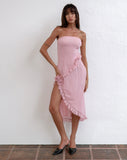 Image of Rosaya Ruffle Rosette Bandeau Midi Dress in Pink Chiffon