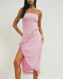 Image of Rosaya Ruffle Rosette Bandeau Midi Dress in Pink Chiffon