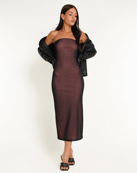 image of Rosbandi Bandeau Midi Dress in Black Pink Lining