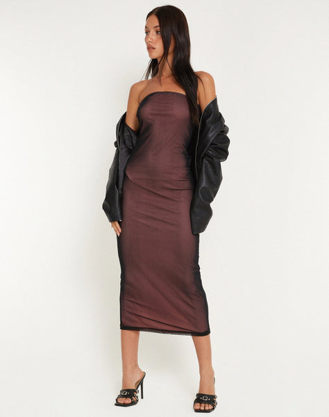 image of Rosbandi Bandeau Midi Dress in Black Pink Lining