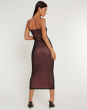 image of Rosbandi Bandeau Midi Dress in Black Pink Lining