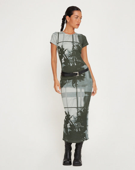 Maruza Midi Dress in Mesh Doodle Flower Grey