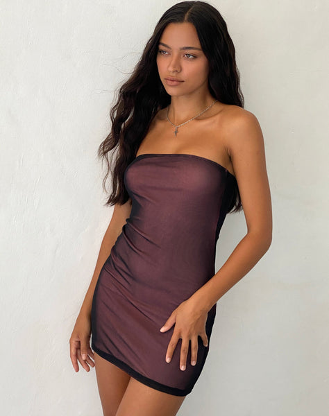 Image of Rowena Bandeau Mesh Mini Dress in Black with Pink Lining