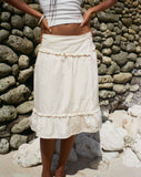 Image of Kasya Frill Hem Midi Wrap Skirt in Ivory