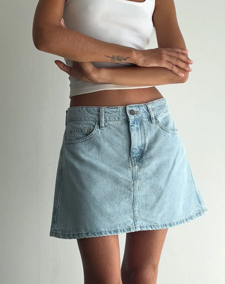 Low Rise Denim Mini Skirt in Super Bleach