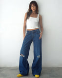 image of Ripped Roomy Extra Wide Low Rise Jean in Mid Blue Used